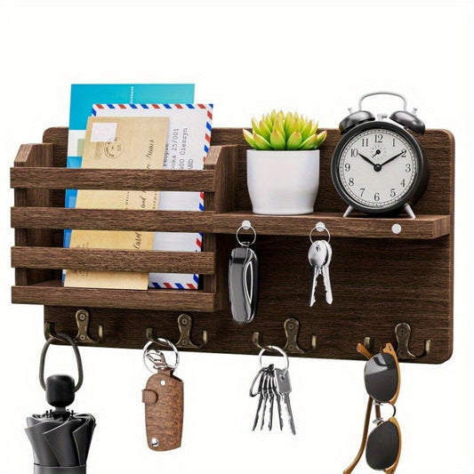 Rustic Wall-Mounted Key Hanger with Organizer Shelf