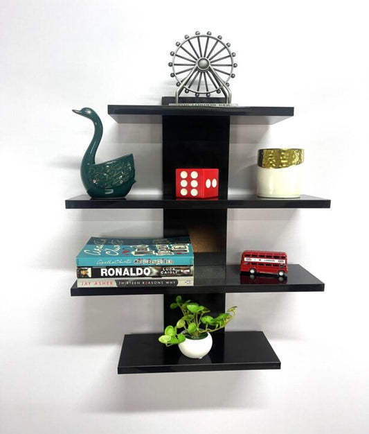 Modern, Multi Tiered Black Wooden Wall shelf