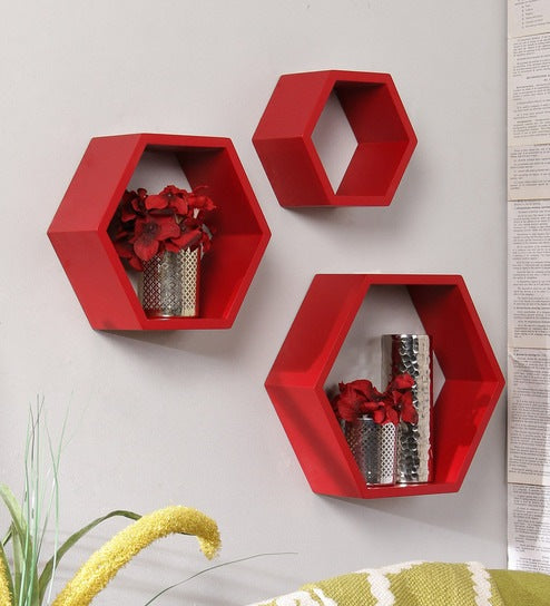 Set Of 3 Hexagon Shelves For Home Decor